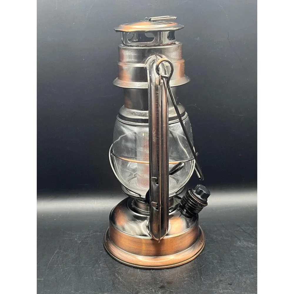 Vintage-Style LED Lantern Copper Finish Battery Operated Camping Dimmer Knob‎